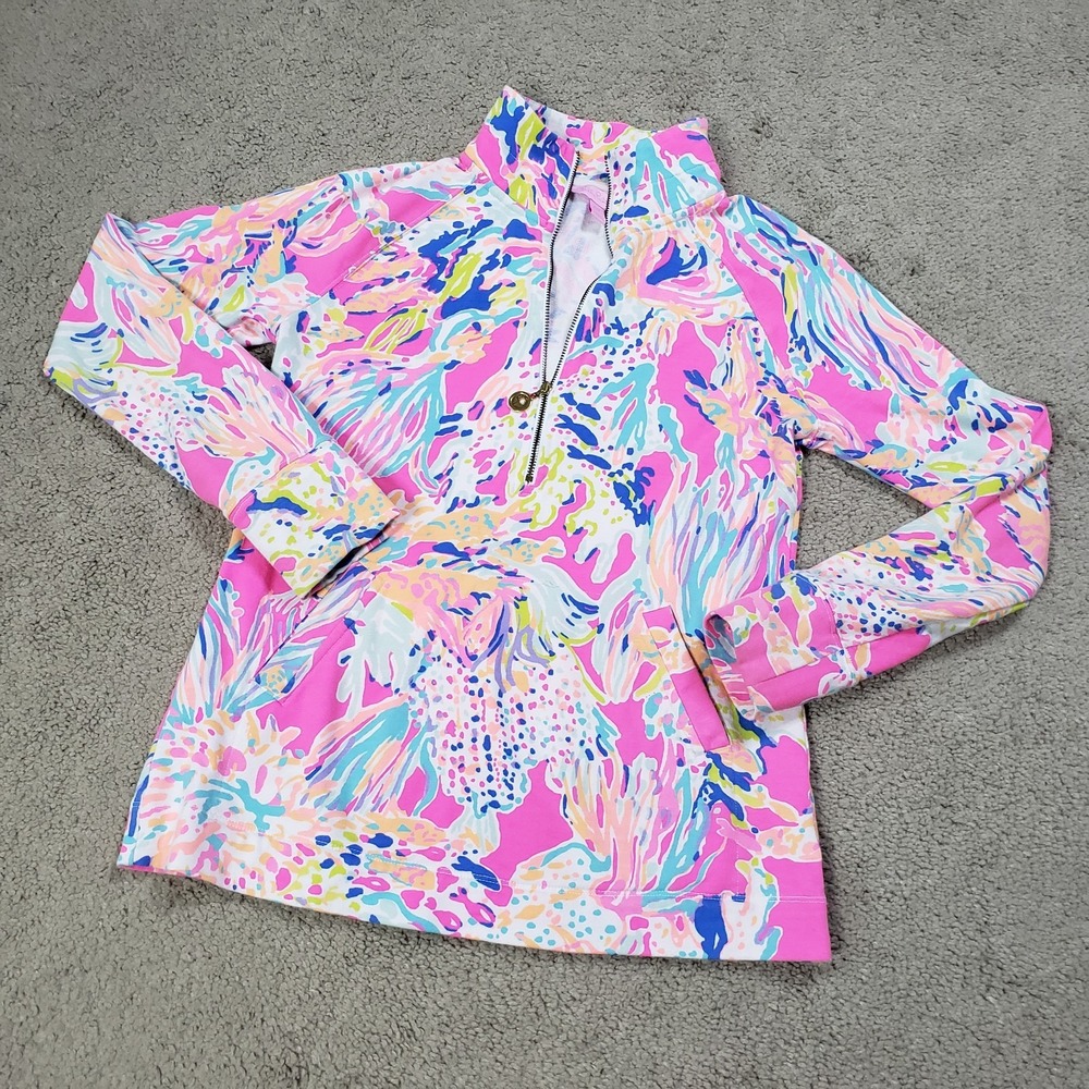 Lilly Pulitzer Size XXS Skipper Popover UPF 50+ 1/2 Zip Pullover Pink Floral - Picture 2 of 9